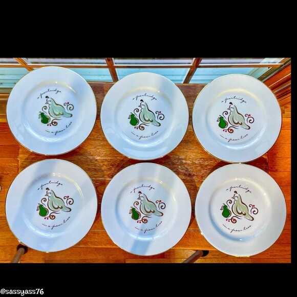 🆕VTG▪️PIER 1▪️Set of 6 Porcelain 7.75 Inch "A Partridge In A Pear Tree" Plates - Picture 4 of 6